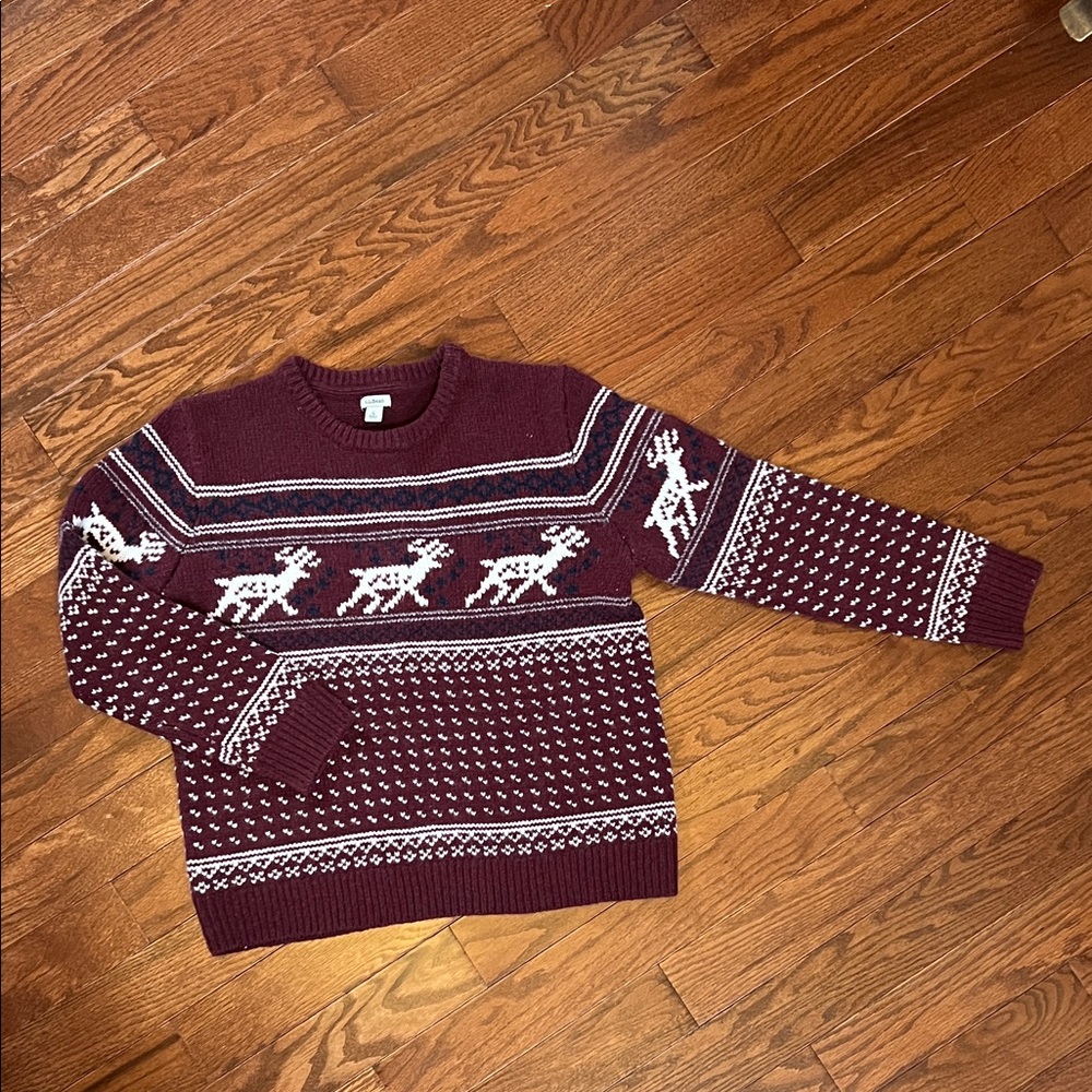 L.L. Bean wool Burgundy Reindeer Crewneck Sweater